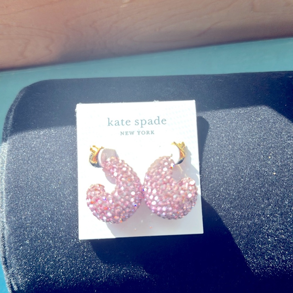 NWT Kate Spade Adore-tables Clay Pave Huggie Hoop Earrings, Light Amethyst